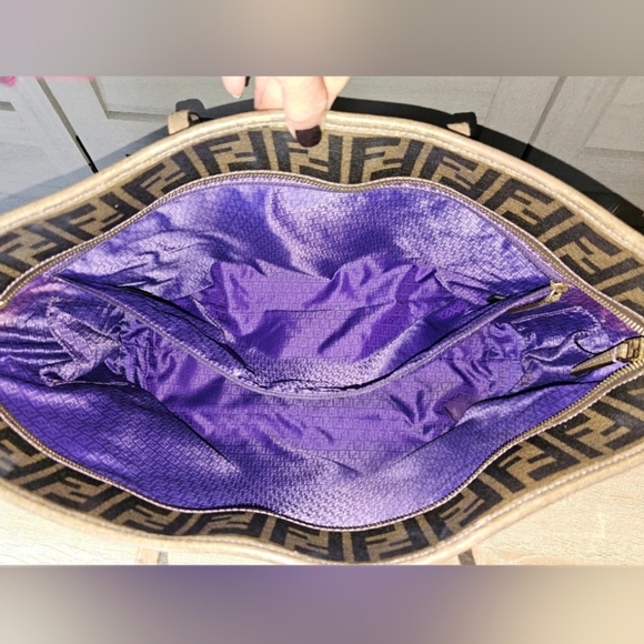 Authentic FENDI Zucca Spalmati Canvas Large Tote Shoulder Bag Purple 💜 - Picture 9 of 12